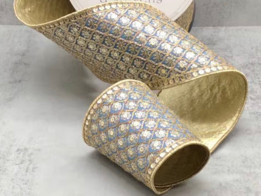 Blue & Gold4 inch Ribbon by the yard.